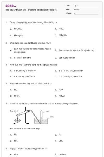 215 câu Lý thuyết Nito - Photpho có lời giải chi tiết (P1)