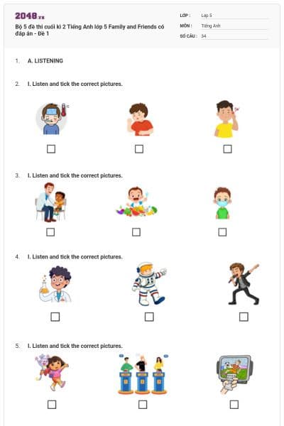 Bộ 5 đề thi cuối kì 2 Tiếng Anh lớp 5 Family and Friends có đáp án - Đề 1