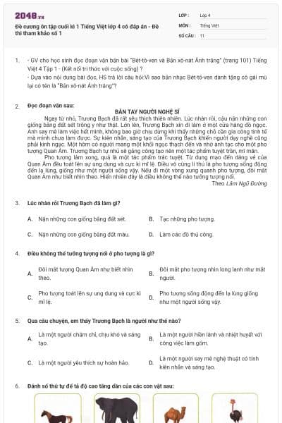 Đề cương ôn tập cuối kì 1 Tiếng Việt lớp 4 có đáp án - Đề thi tham khảo số 1