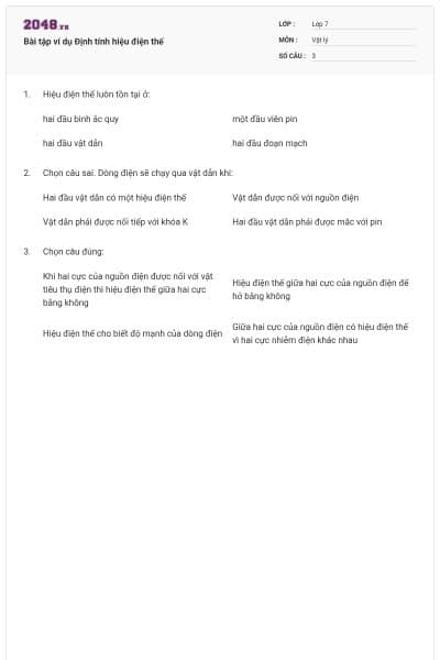 Bài tập ví dụ Định tính hiệu điện thế