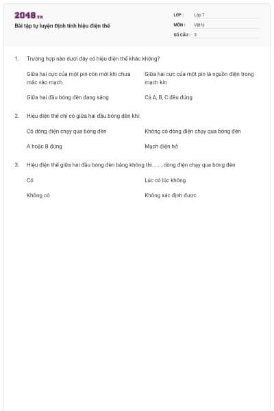 Bài tập tự luyện Định tính hiệu điện thế