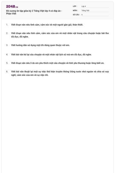 Đề cương ôn tập giữa kỳ 2 Tiếng Việt lớp 4 có đáp án - Phần Viết