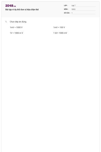 Bài tập ví dụ Đổi đơn vị hiệu điện thế