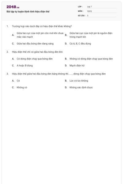 Bài tập tự luyện Định tính hiệu điện thế