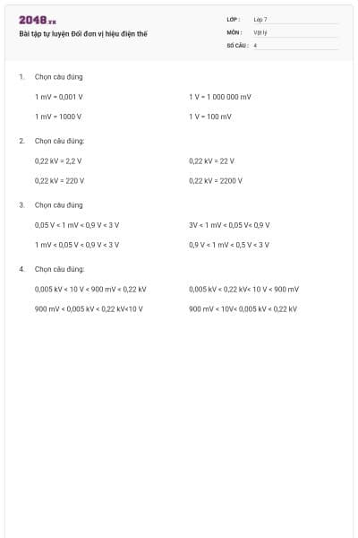Bài tập tự luyện Đổi đơn vị hiệu điện thế