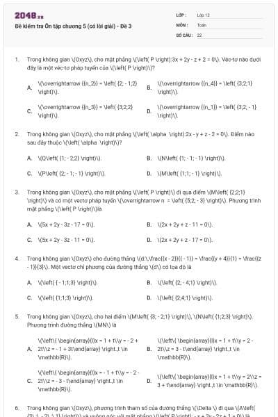 Đề kiểm tra Ôn tập chương 5 (có lời giải) - Đề 3
