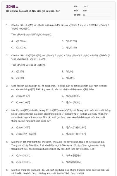 Đề kiểm tra Xác suất có điều kiện (có lời giải) - Đề 1