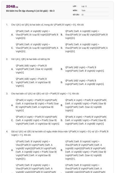 Đề kiểm tra Ôn tập chương 6 (có lời giải) - Đề 3