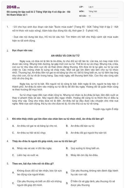 Đề cương ôn tập cuối kì 2 Tiếng Việt lớp 4 có đáp án - Đề thi tham khảo số 1