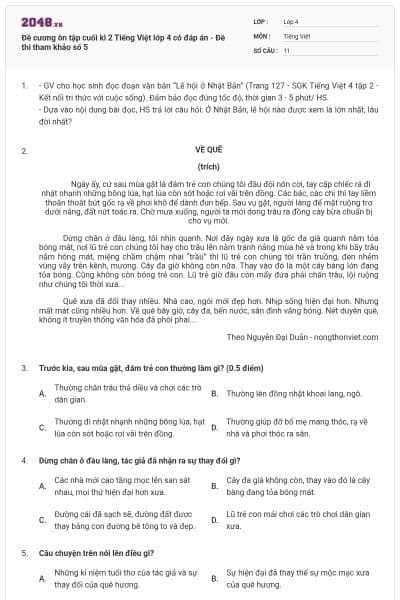 Đề cương ôn tập cuối kì 2 Tiếng Việt lớp 4 có đáp án - Đề thi tham khảo số 5