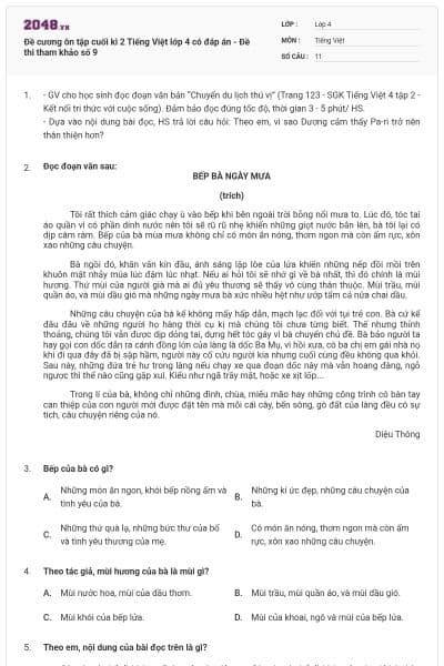 Đề cương ôn tập cuối kì 2 Tiếng Việt lớp 4 có đáp án - Đề thi tham khảo số 9