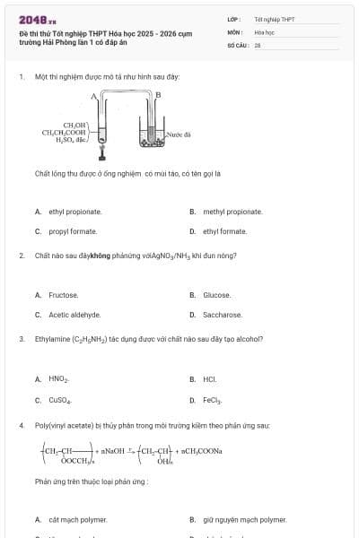 Đề thi thử Tốt nghiệp THPT Hóa học 2025 - 2026 cụm trường Hải Phòng lần 1 có đáp án