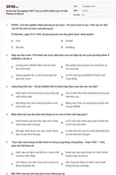 Đề thi thử Tốt nghiệp THPT Lịch sử 2025-2026 Cụm 10 Hải Phòng có đáp án