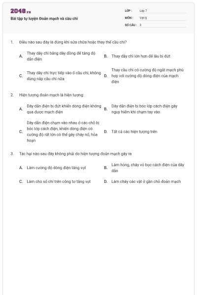 Bài tập tự luyện Đoản mạch và cầu chì