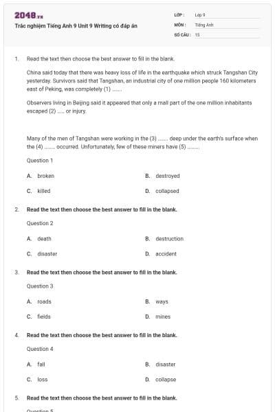 Trắc nghiệm Tiếng Anh 9 Unit 9 Writing có đáp án