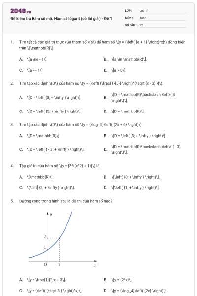 Đề kiểm tra Hàm số mũ. Hàm số lôgarit (có lời giải) - Đề 1
