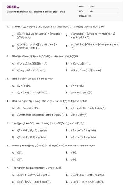 Đề kiểm tra Bài tập cuối chương 6 (có lời giải) - Đề 2