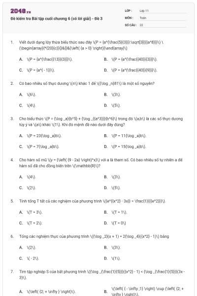 Đề kiểm tra Bài tập cuối chương 6 (có lời giải) - Đề 3