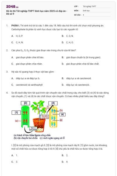 Đề ôn thi Tốt nghiệp THPT Sinh học năm 2025 có đáp án - Đề số 9