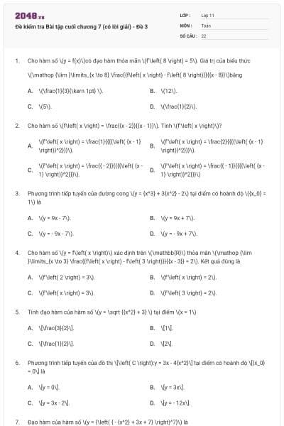 Đề kiểm tra Bài tập cuối chương 7 (có lời giải) - Đề 3