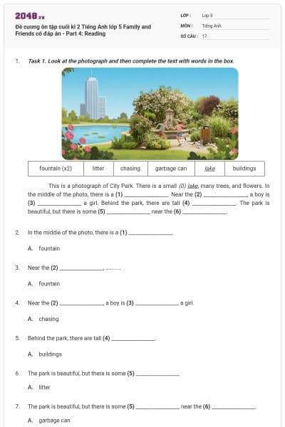 Đề cương ôn tập cuối kì 2 Tiếng Anh lớp 5 Family and Friends có đáp án - Part 4: Reading