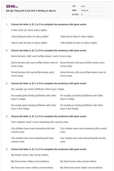 Bài tập Tiếng Anh 8 mới Unit 2 Writing có đáp án