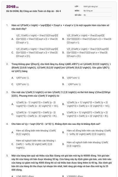 Đề thi ĐGNL Bộ Công an môn Toán có đáp án - Đề 4