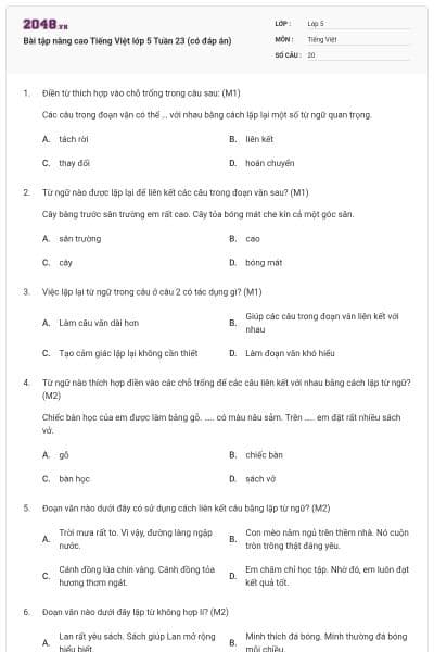 Bài tập nâng cao Tiếng Việt lớp 5 Tuần 23 (có đáp án)