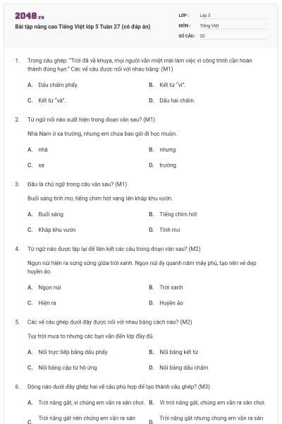 Bài tập nâng cao Tiếng Việt lớp 5 Tuần 27 (có đáp án)