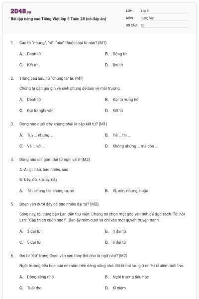 Bài tập nâng cao Tiếng Việt lớp 5 Tuần 28 (có đáp án)