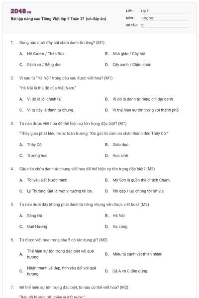 Bài tập nâng cao Tiếng Việt lớp 5 Tuần 31 (có đáp án)