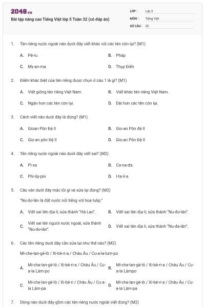 Bài tập nâng cao Tiếng Việt lớp 5 Tuần 32 (có đáp án)