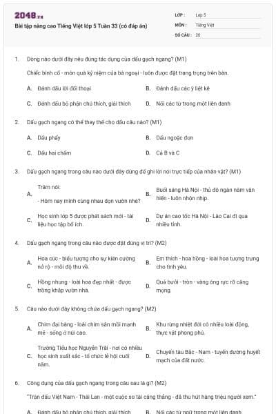 Bài tập nâng cao Tiếng Việt lớp 5 Tuần 33 (có đáp án)