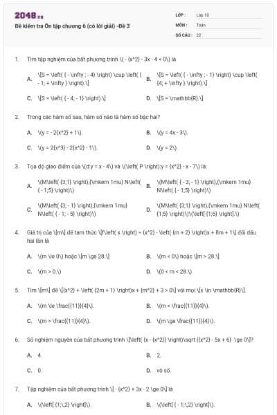 Đề kiểm tra Ôn tập chương 6 (có lời giải) -Đề 3