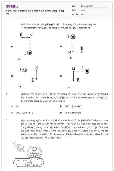 Đề thi thử tốt nghiệp THPT môn Vật lí Sở Đà Nẵng có đáp án