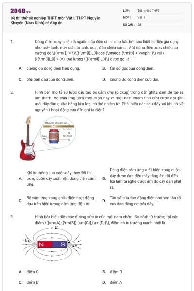 Đề thi thử tốt nghiệp THPT môn Vật lí THPT Nguyễn Khuyến (Nam Định) có đáp án