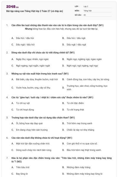 Bài tập nâng cao Tiếng Việt lớp 2 Tuần 27 (có đáp án)