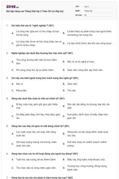 Bài tập nâng cao Tiếng Việt lớp 2 Tuần 30 (có đáp án)