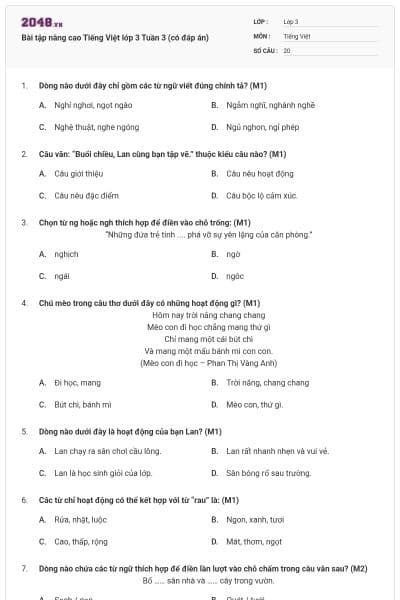 Bài tập nâng cao Tiếng Việt lớp 3 Tuần 3 (có đáp án)