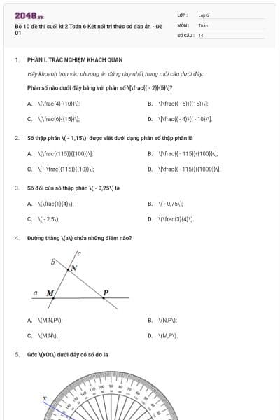 Bộ 10 đề thi cuối kì 2 Toán 6 Kết nối tri thức có đáp án - Đề 01