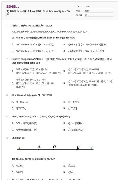 Bộ 10 đề thi cuối kì 2 Toán 6 Kết nối tri thức có đáp án - Đề 09