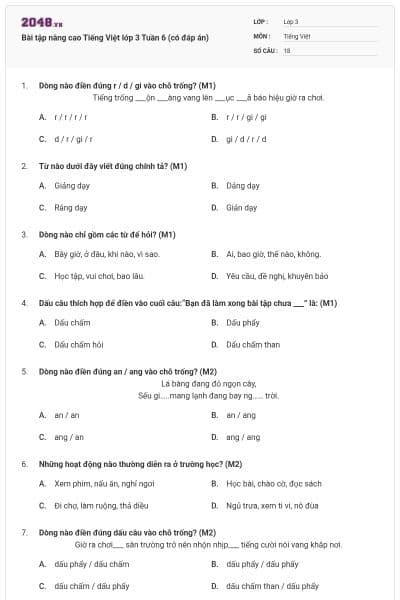 Bài tập nâng cao Tiếng Việt lớp 3 Tuần 6 (có đáp án)