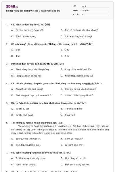 Bài tập nâng cao Tiếng Việt lớp 3 Tuần 9 (có đáp án)