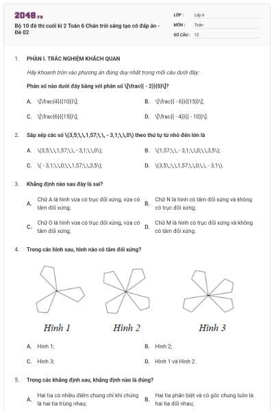 Bộ 10 đề thi cuối kì 2 Toán 6 Chân trời sáng tạo có đáp án - Đề 02