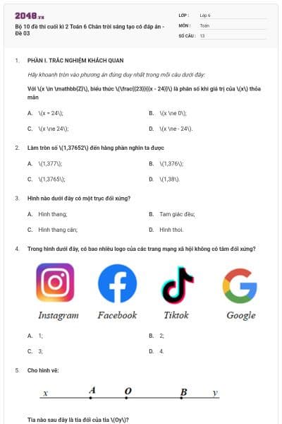 Bộ 10 đề thi cuối kì 2 Toán 6 Chân trời sáng tạo có đáp án - Đề 03