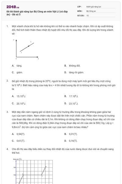 Đề thi Đánh giá năng lực Bộ Công an môn Vật Lí (có đáp án) - Đề số 5
