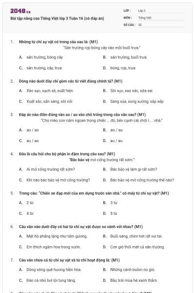 Bài tập nâng cao Tiếng Việt lớp 3 Tuần 16 (có đáp án)