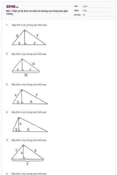 Bài 1: Một số hệ thức về cạnh và đường cao trong tam giác vuông