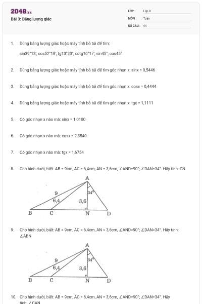 Bài 3: Bảng lượng giác