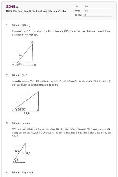 Bài 5: Ứng dụng thực tế các tỉ số lượng giác của góc nhọn